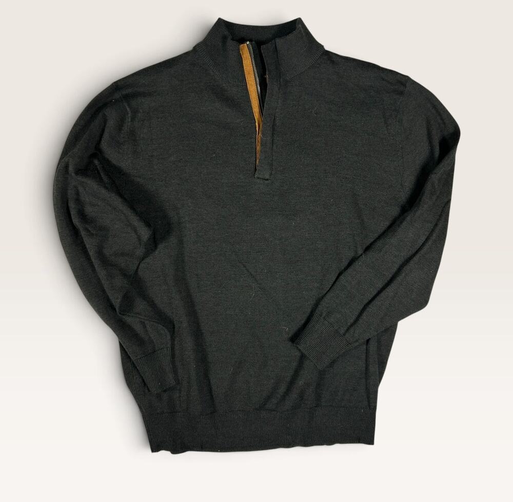 Woodland Trail Quarter Zip Sweater Men's XL Olive Suede Trim